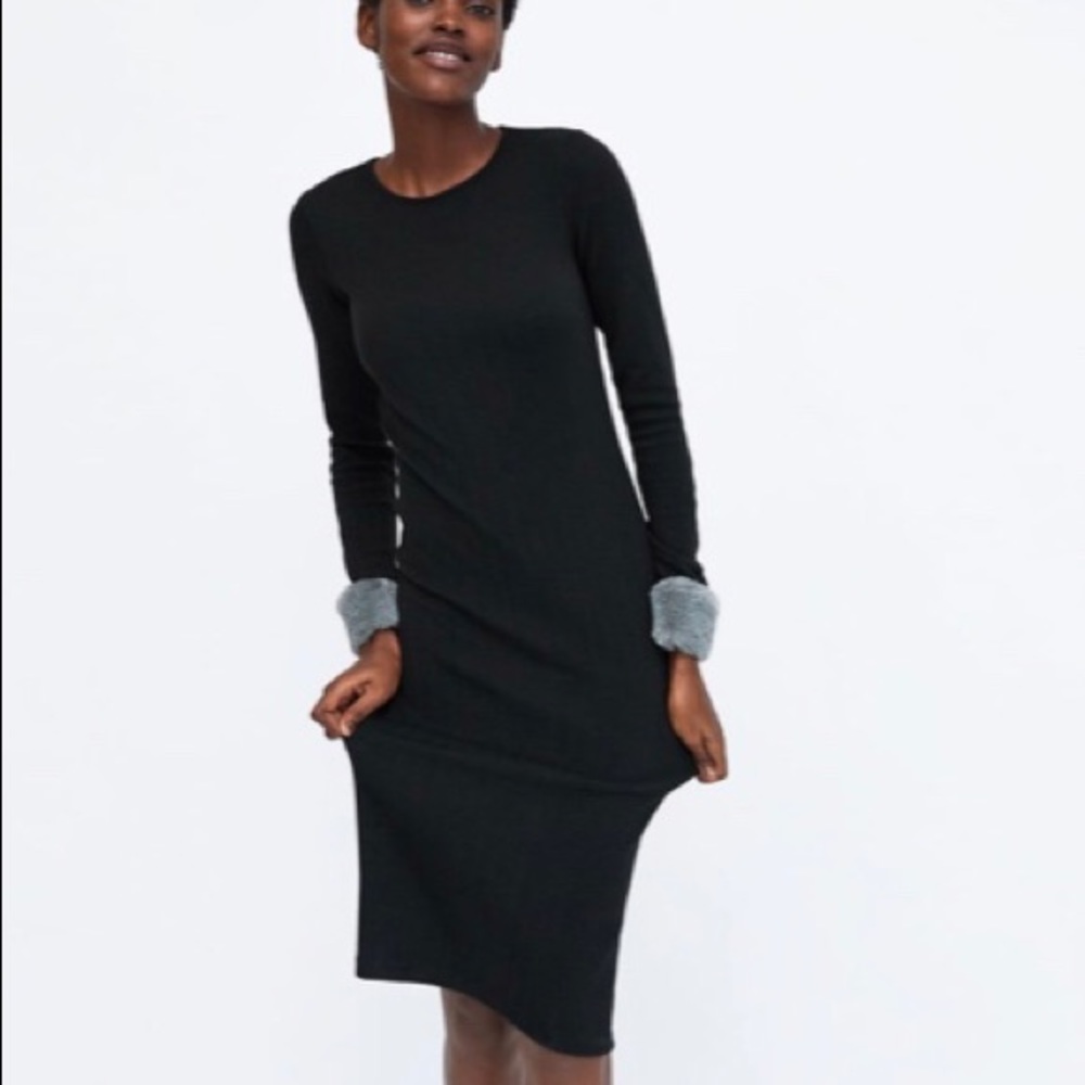 ZARA dress with fur on the sleeves,sz.S!!NWT